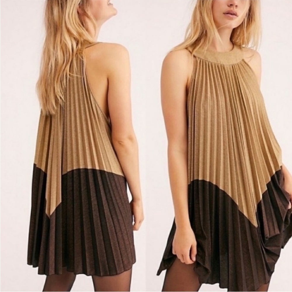 BOGO! Free People Pleated Love Metallic Swing Mini Dress Size Medium